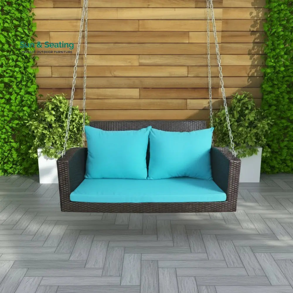 Jero Double Seater Hanging Swing Without Stand For Balcony Garden Swing (Brown + Sky Blue) Swings