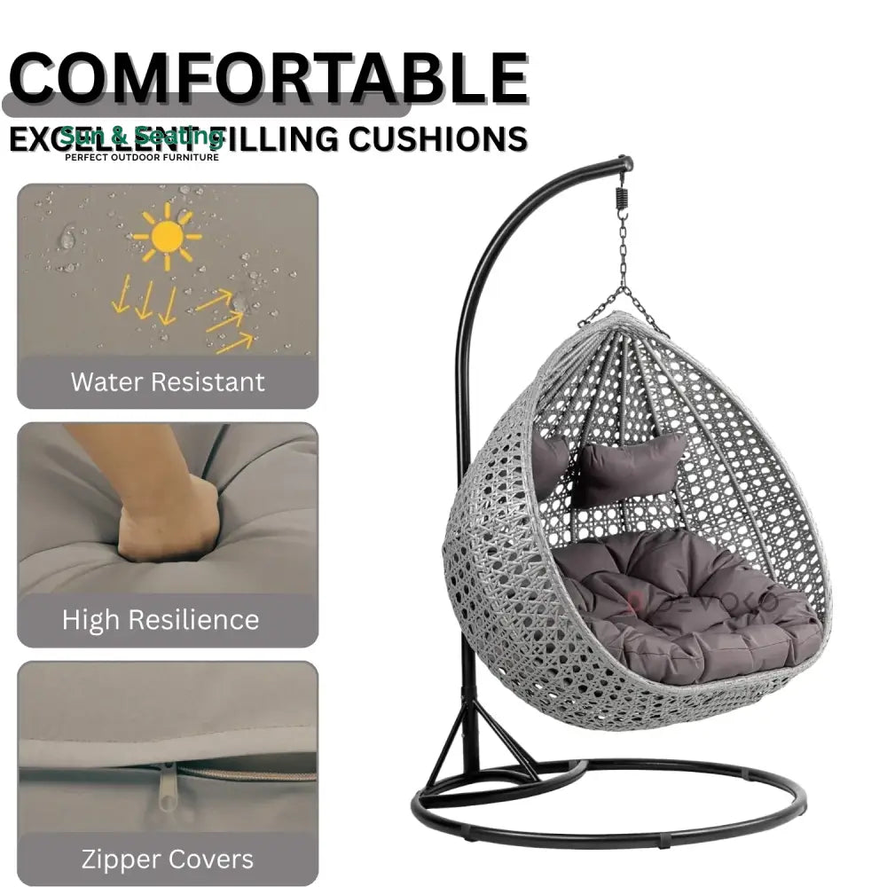 Jia Double Seater Rattan &amp; Wicker Swing (Grey) Swing
