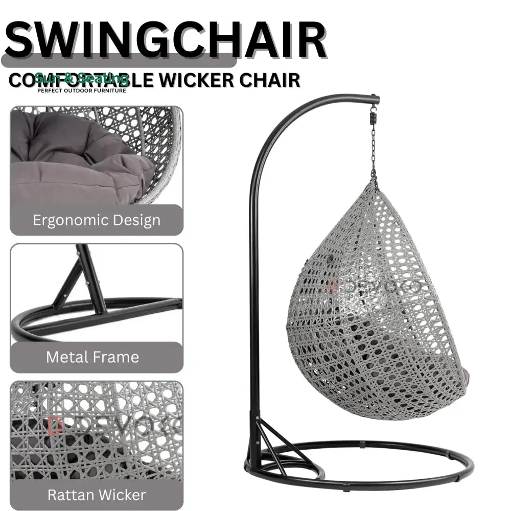 Jia Double Seater Rattan &amp; Wicker Swing (Grey) Swing