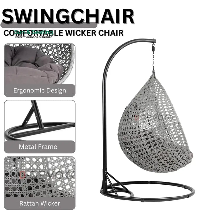 Jia Double Seater Rattan &amp; Wicker Swing (Grey) Swing