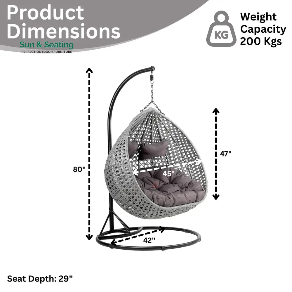 Jia Double Seater Rattan &amp; Wicker Swing (Grey) Swing