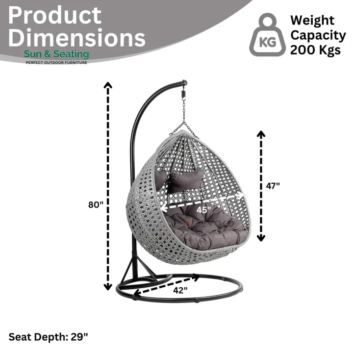 Jia Double Seater Rattan &amp; Wicker Swing (Grey) Swing