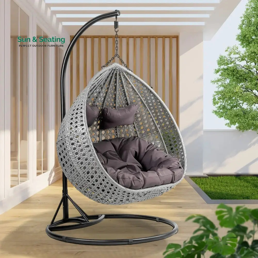 Jia Double Seater Rattan & Wicker Swing (Grey) Swing