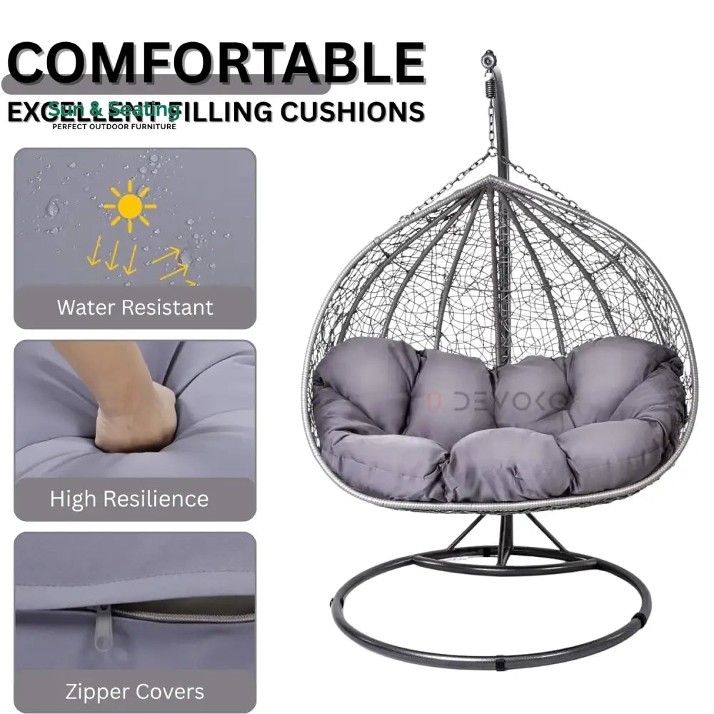 Jiao Double Seater Rattan &amp; Wicker Swing (Grey) Swing