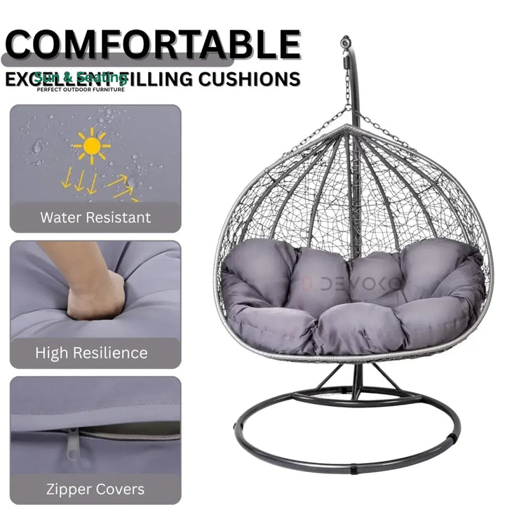 Jiao Double Seater Rattan &amp; Wicker Swing (Grey) Swing