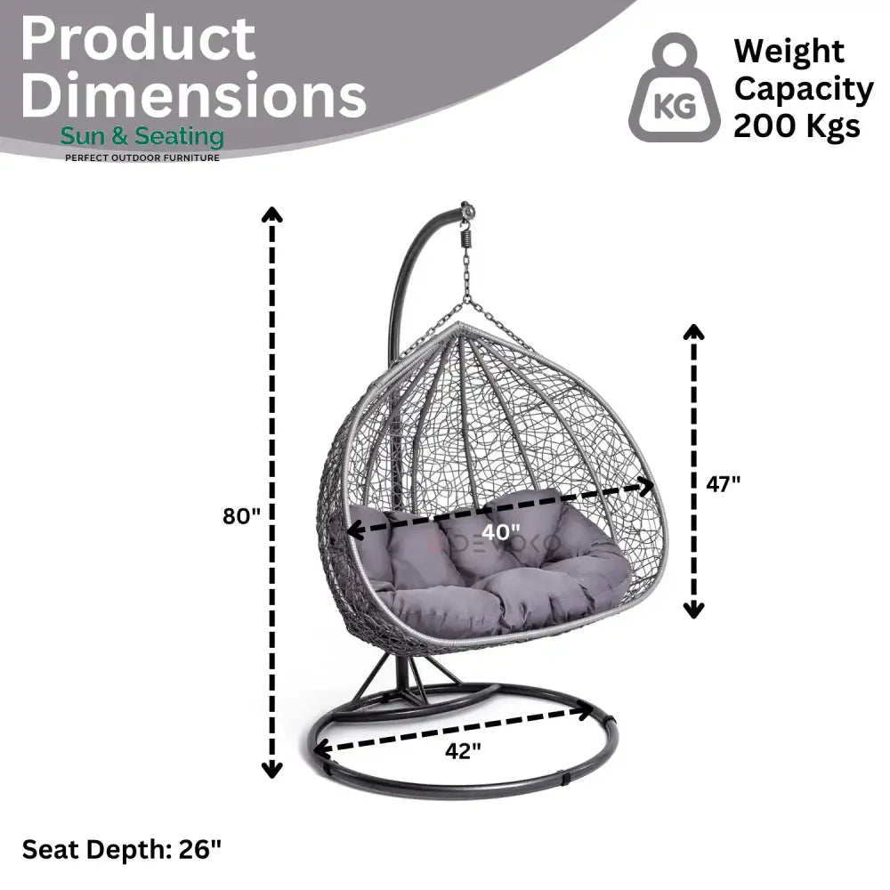 Jiao Double Seater Rattan &amp; Wicker Swing (Grey) Swing