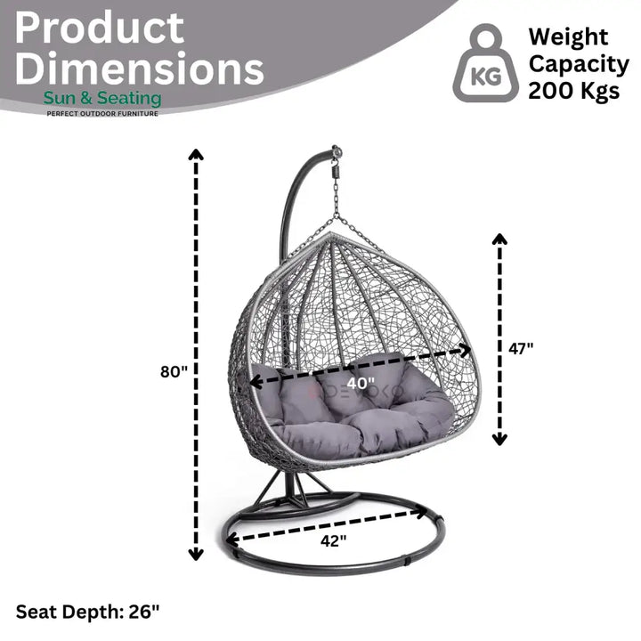 Jiao Double Seater Rattan &amp; Wicker Swing (Grey) Swing
