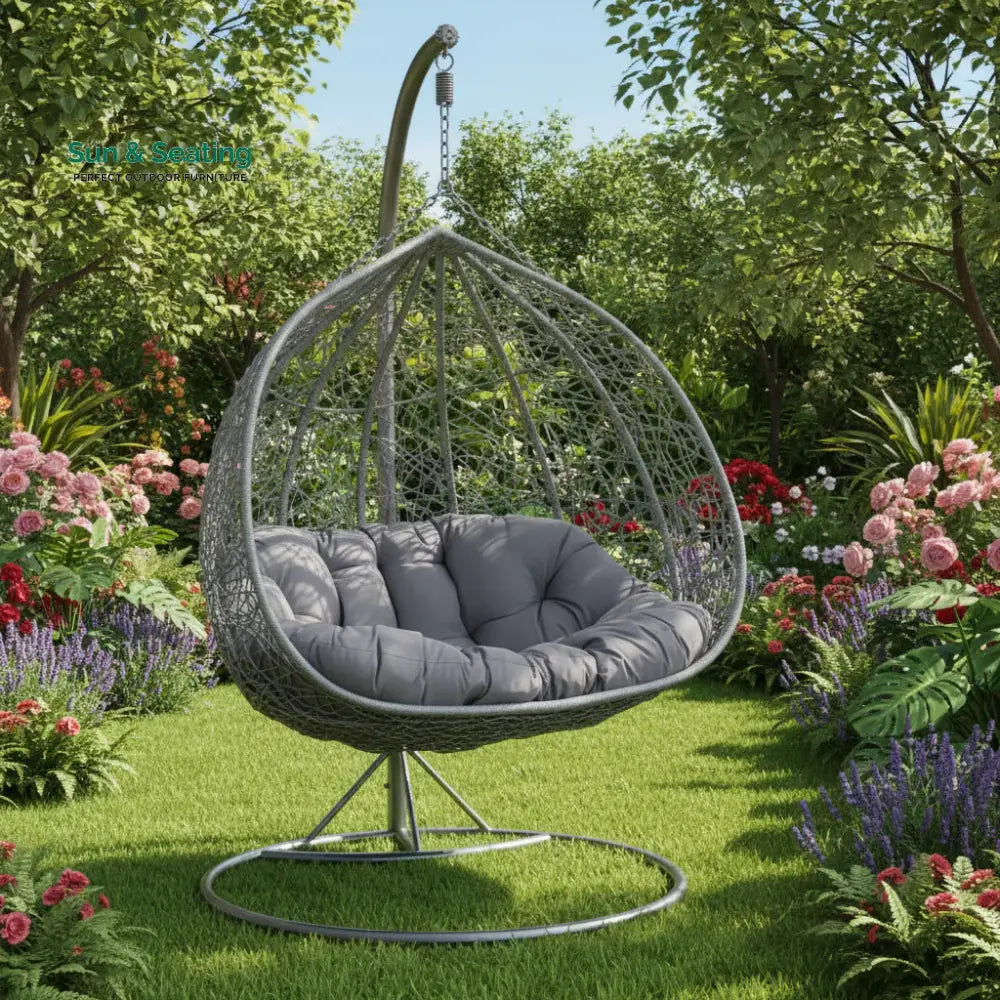 Jiao Double Seater Rattan & Wicker Swing (Grey) Swing