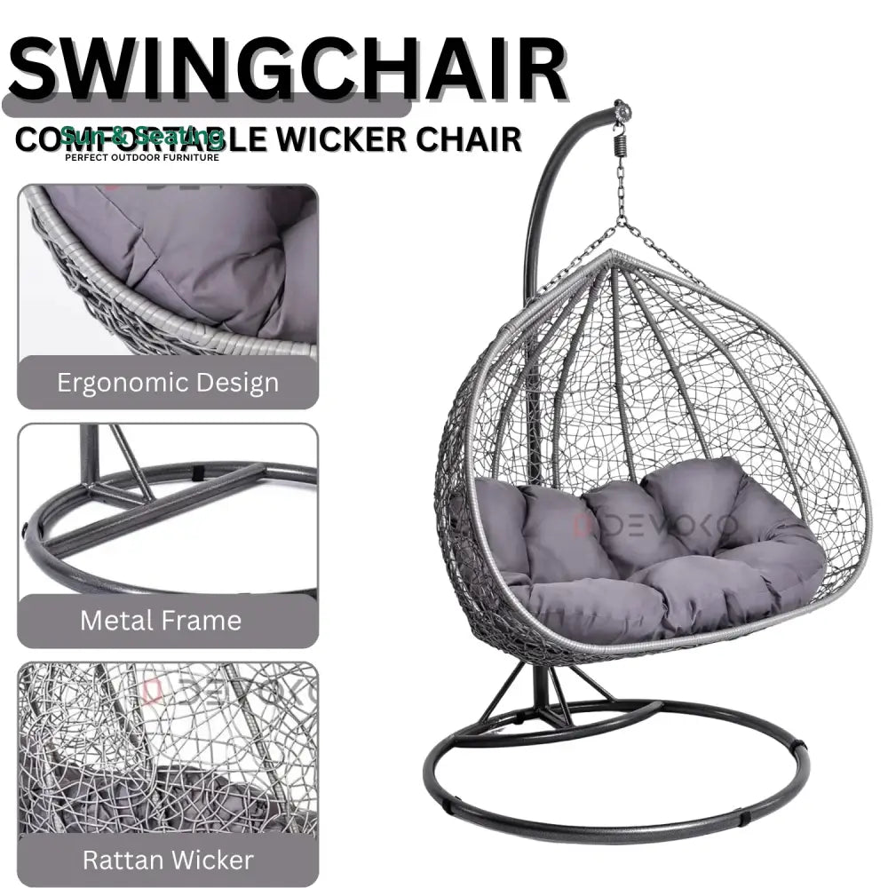 Jiao Double Seater Rattan &amp; Wicker Swing (Grey) Swing