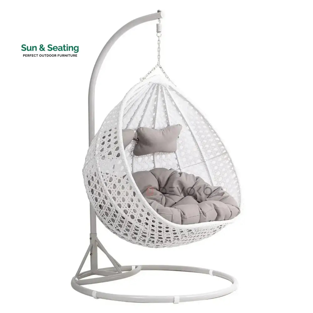Jin Double Seater Rattan &amp; Wicker Swing (White &amp; Grey) Swing