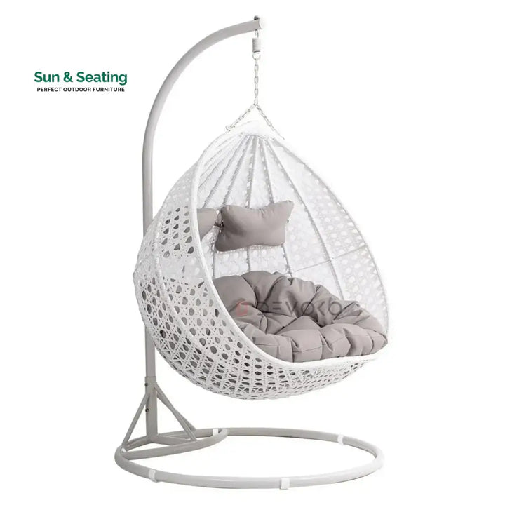 Jin Double Seater Rattan &amp; Wicker Swing (White &amp; Grey) Swing