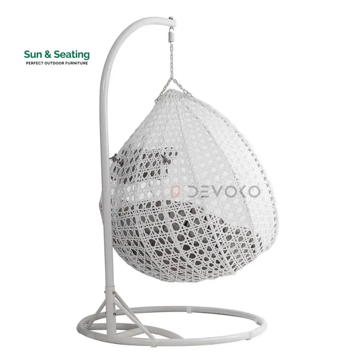 Jin Double Seater Rattan &amp; Wicker Swing (White &amp; Grey) Swing