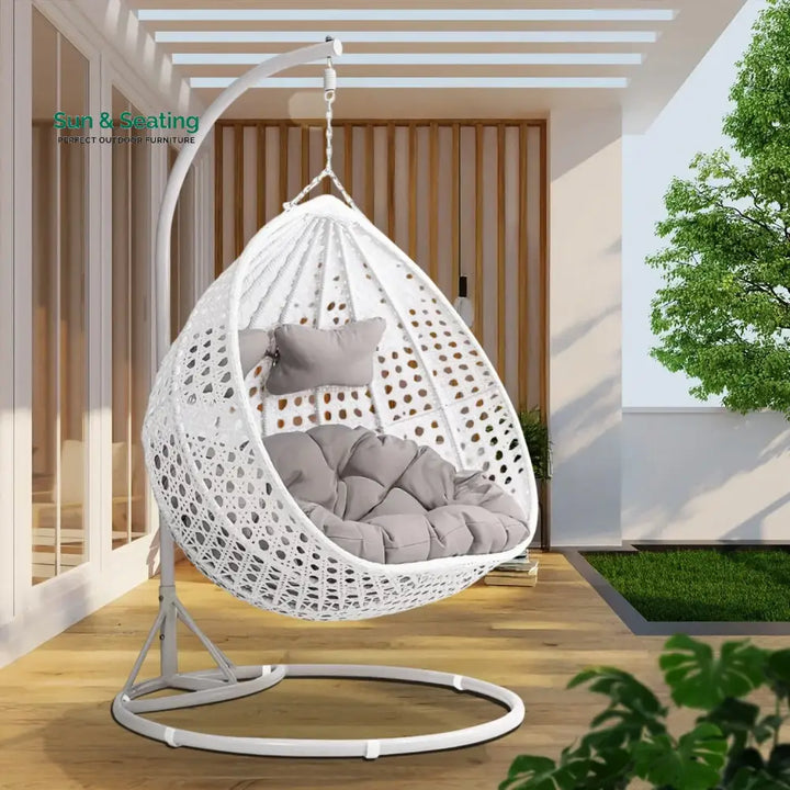 Jin Double Seater Rattan &amp; Wicker Swing (White &amp; Grey) Swing
