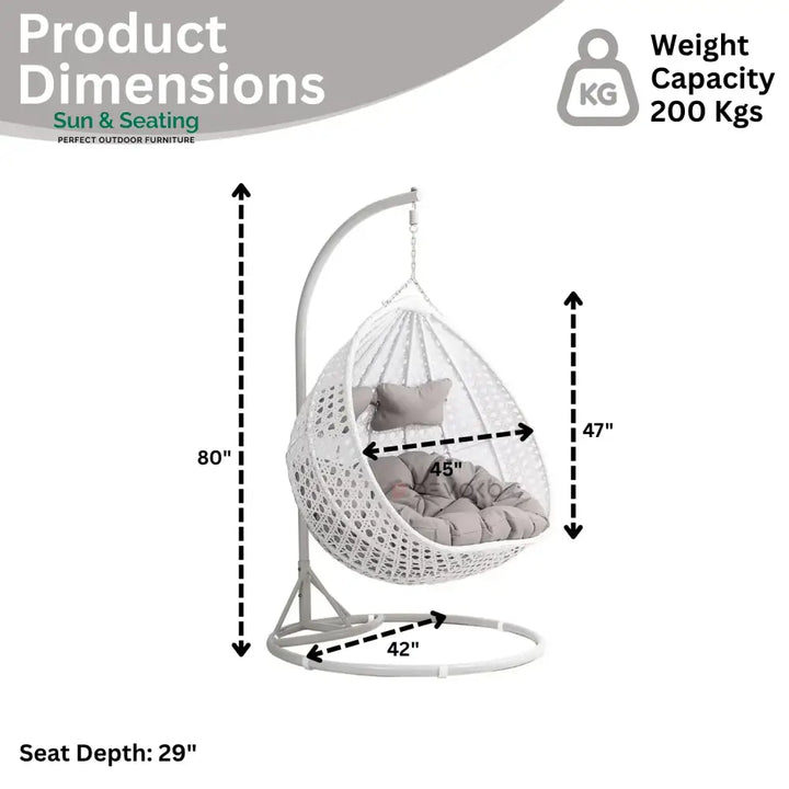 Jin Double Seater Rattan &amp; Wicker Swing (White &amp; Grey) Swing