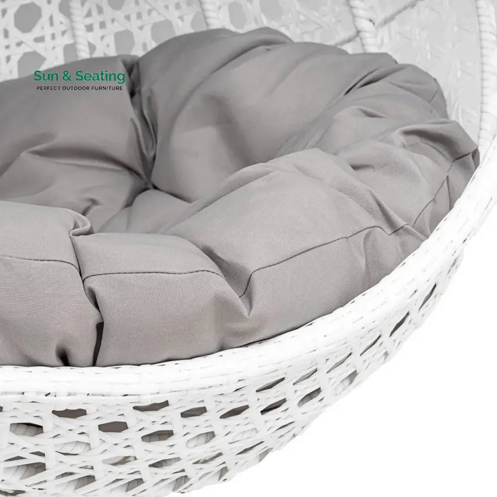 Jin Double Seater Rattan &amp; Wicker Swing (White &amp; Grey) Swing