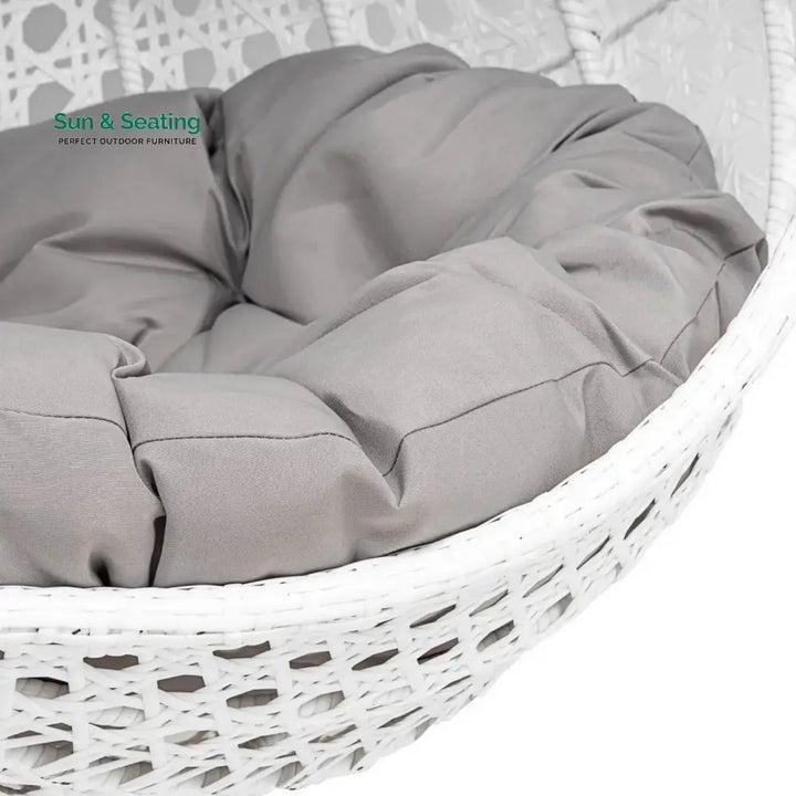 Jin Double Seater Rattan &amp; Wicker Swing (White &amp; Grey) Swing