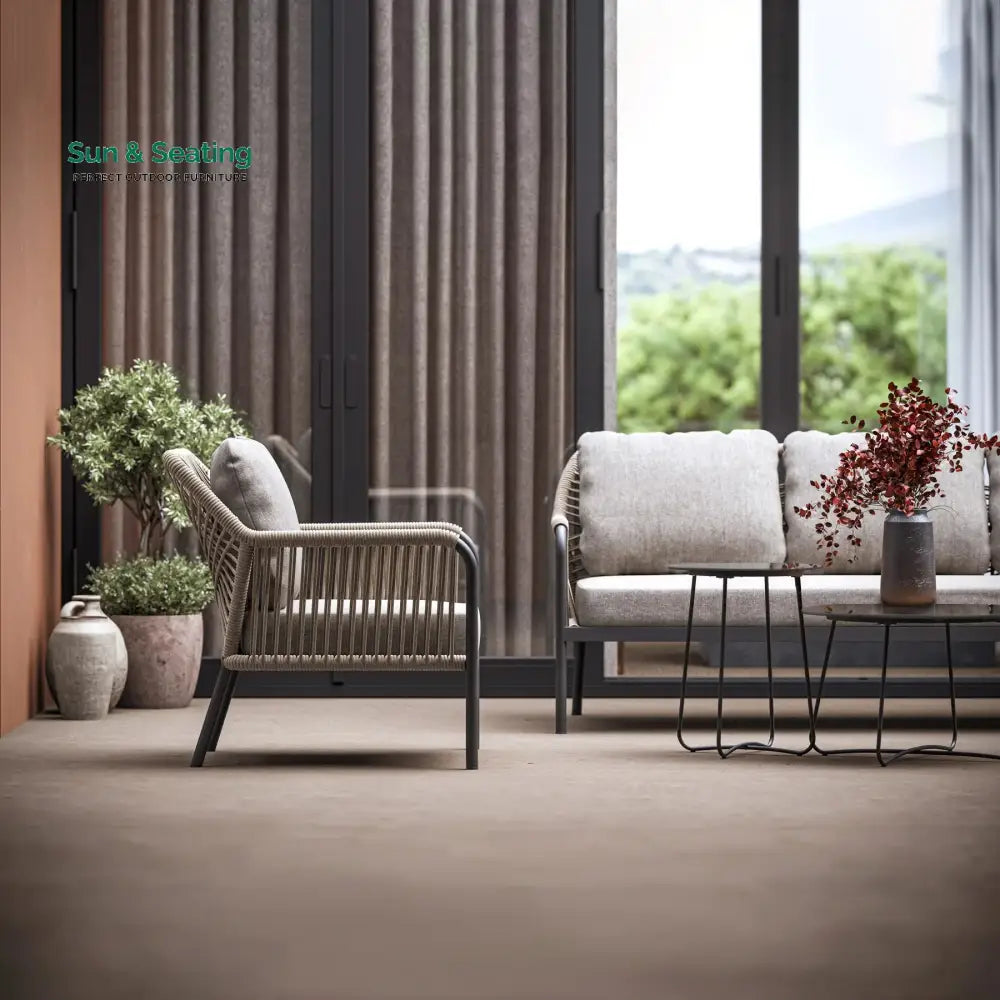 Jisax Outdoor Garden Balcony Sofa Set 3 Seater,2 Single seater and 2 Center Table Set (Tan) Braided and Rope Sofa Sets