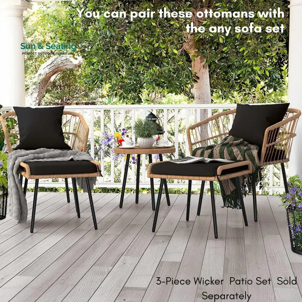 Jivanshi Set of 2 Wicker Ottomans Multipurpose Outdoor Furniture Footrest