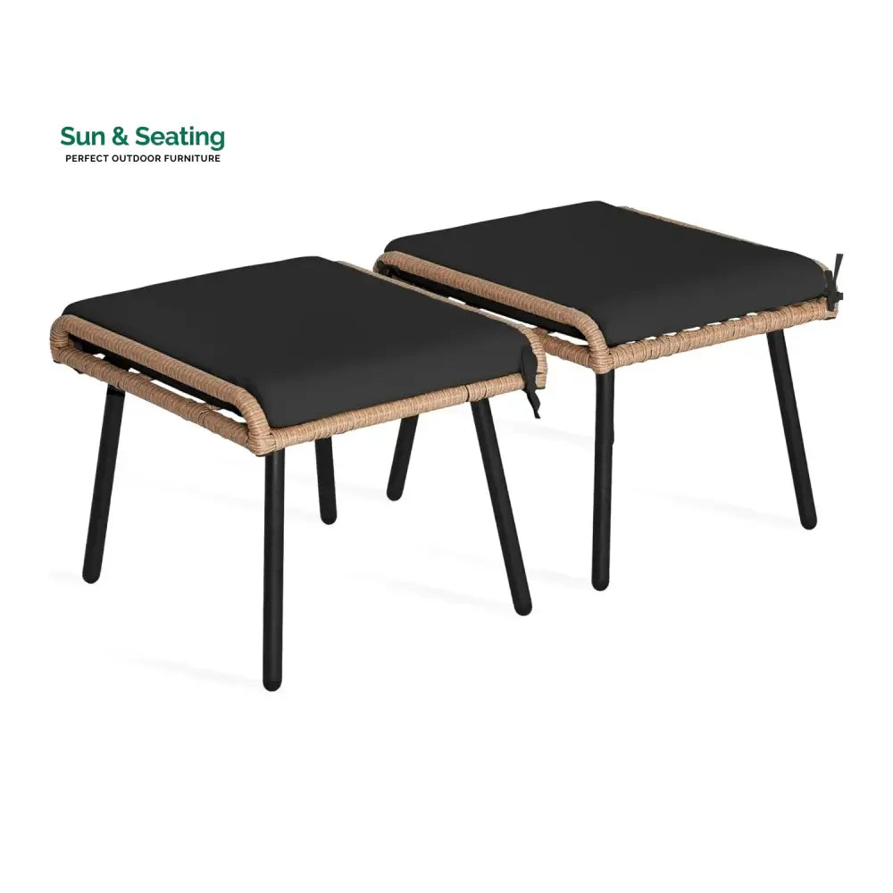 Jivanshi Set of 2 Wicker Ottomans Multipurpose Outdoor Furniture Footrest