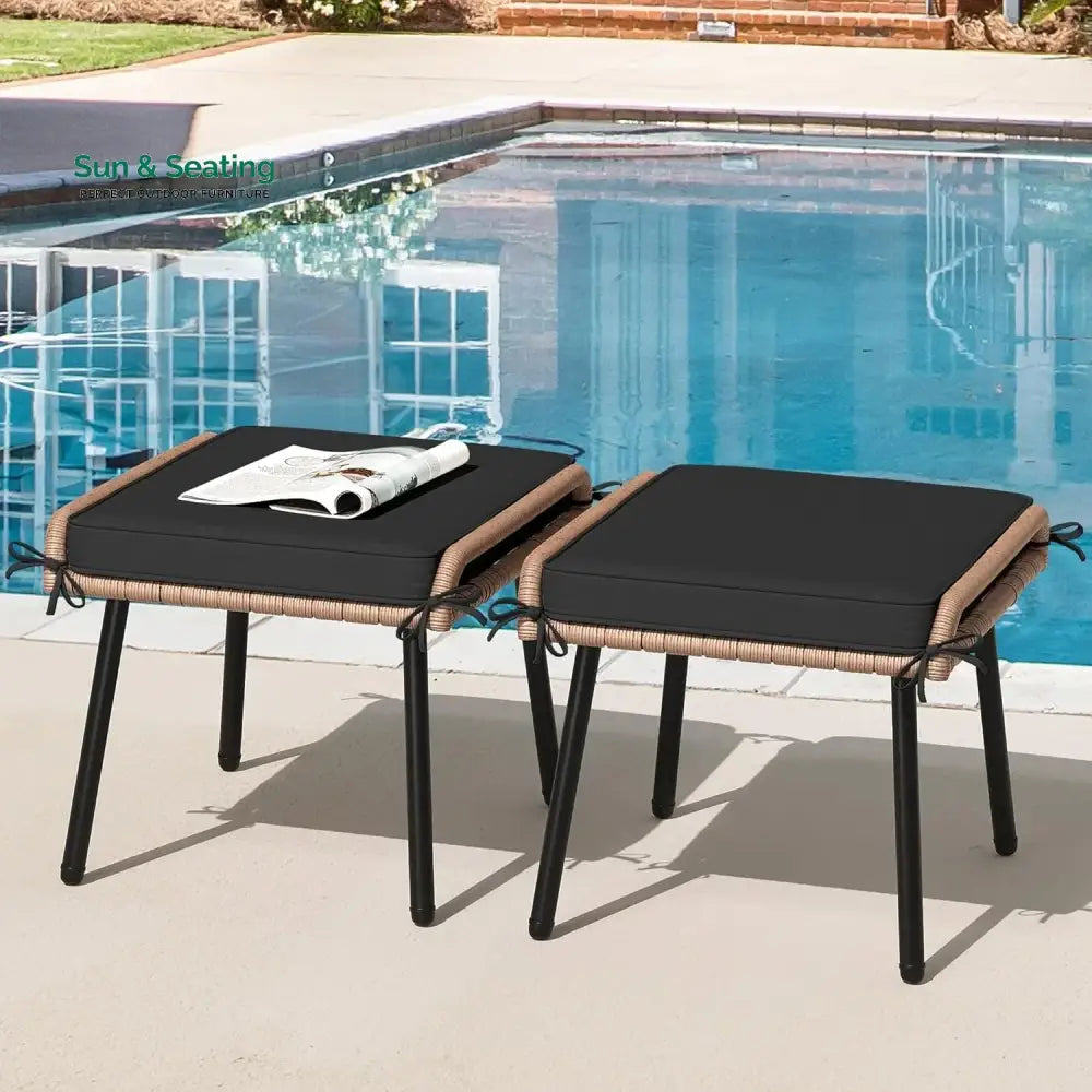 Jivanshi Set of 2 Wicker Ottomans Multipurpose Outdoor Furniture Footrest