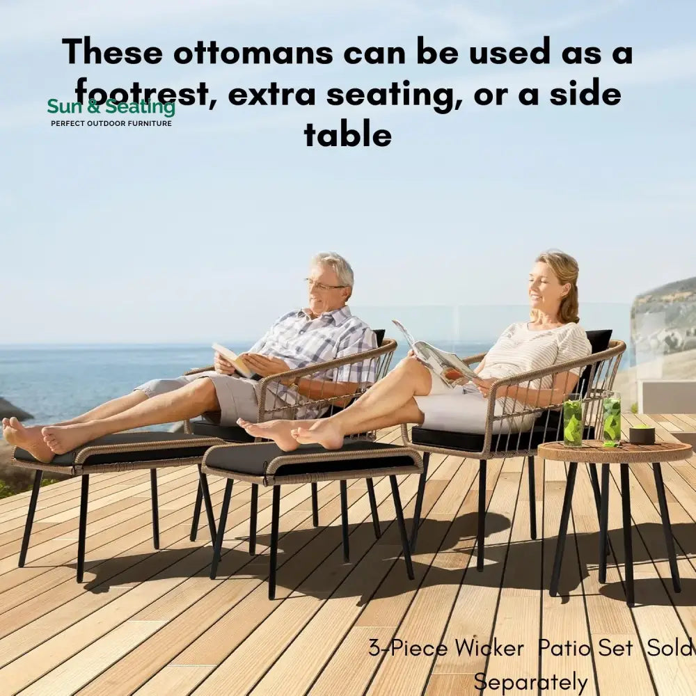 Jivanshi Set of 2 Wicker Ottomans Multipurpose Outdoor Furniture Footrest