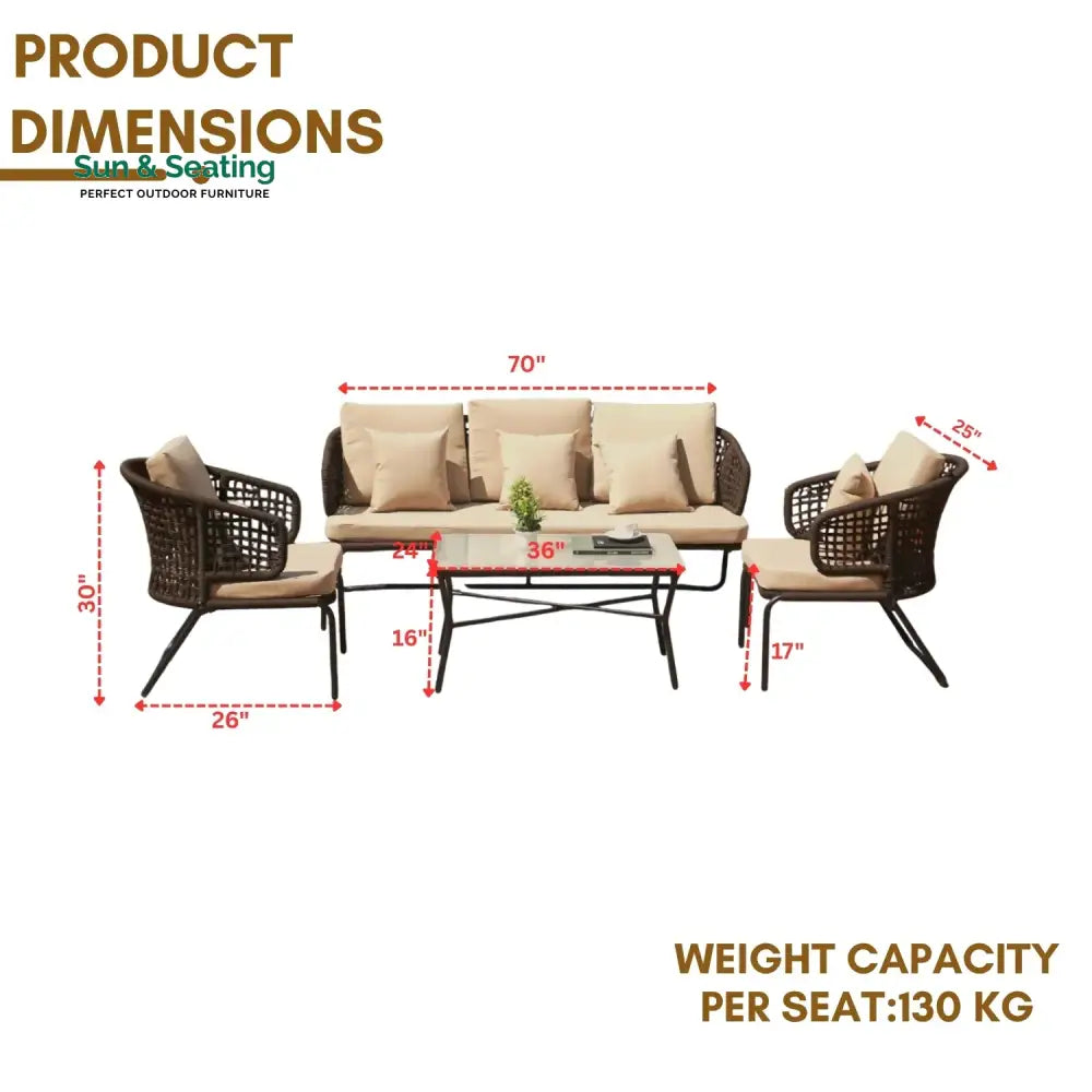 Jivika Outdoor 5 Seater Rope Conversation Sofa Set Sofa Set