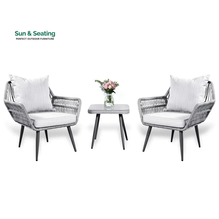 Jkenas Outdoor Patio Seating Set 2 Chairs and 1 Table Set (Grey) Braided &amp; Rope Coffee Table Sets