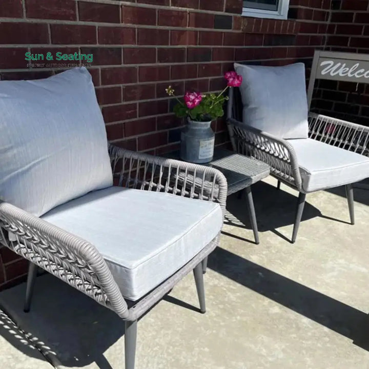 Jkenas Outdoor Patio Seating Set 2 Chairs and 1 Table Set (Grey) Braided &amp; Rope Coffee Table Sets