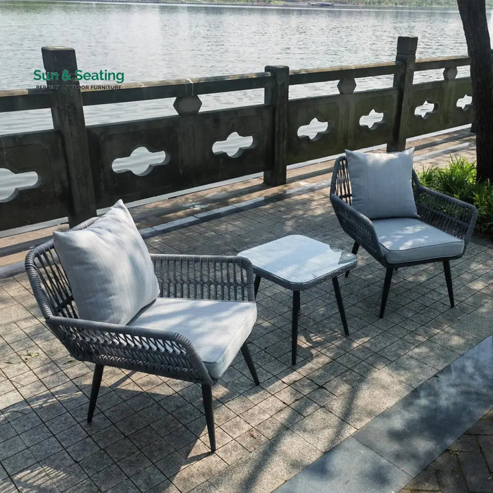 Jkenas Outdoor Patio Seating Set 2 Chairs and 1 Table Set (Grey) Braided &amp; Rope Coffee Table Sets