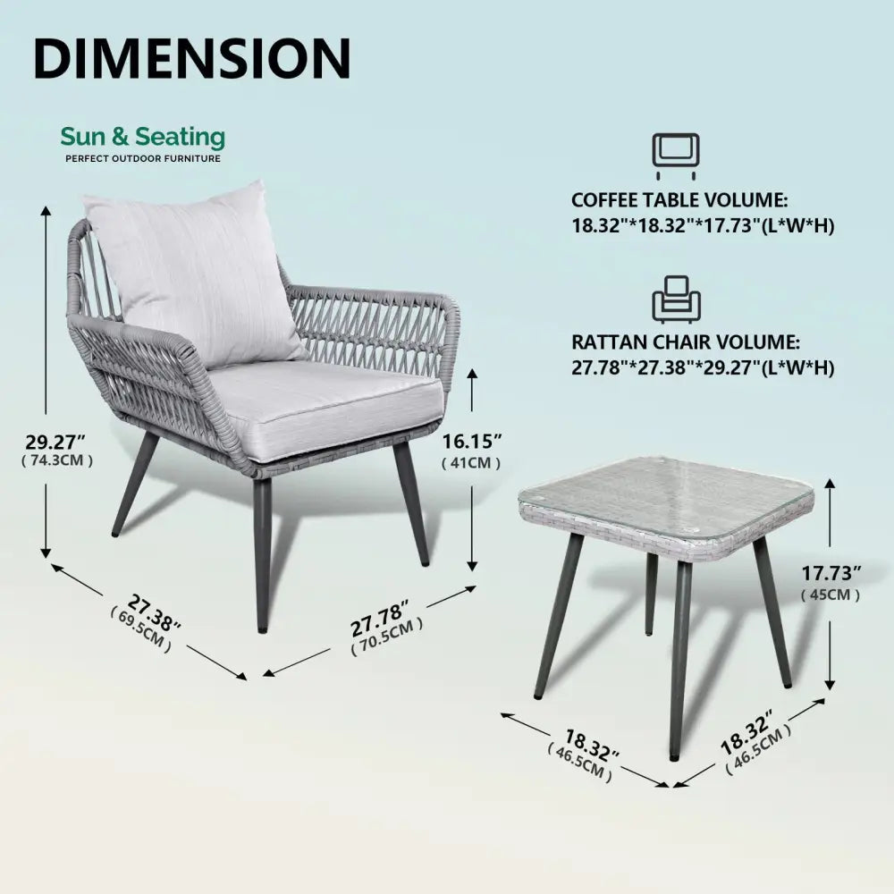 Jkenas Outdoor Patio Seating Set 2 Chairs and 1 Table Set (Grey) Braided &amp; Rope Coffee Table Sets