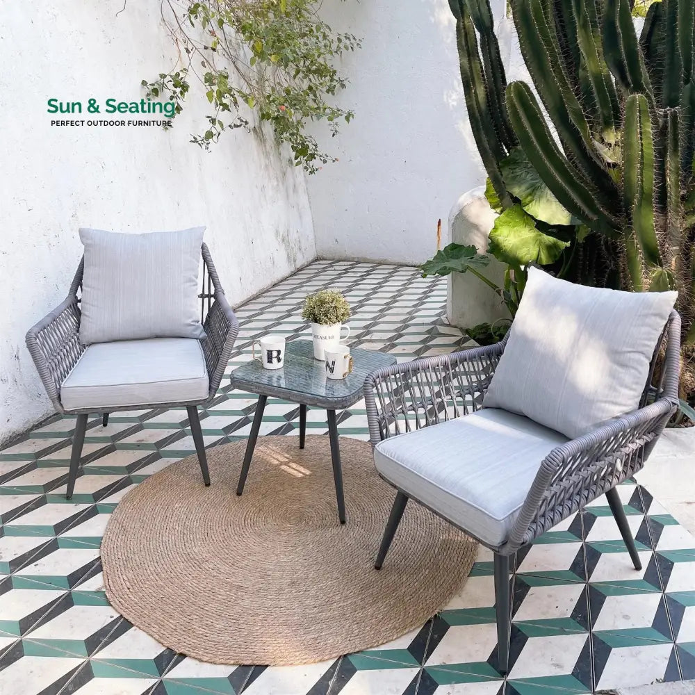 Jkenas Outdoor Patio Seating Set 2 Chairs and 1 Table Set (Grey) Braided & Rope Coffee Table Sets
