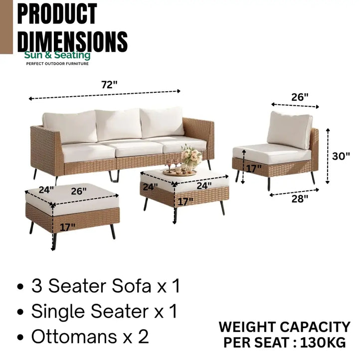 Johanna Outdoor Rattan Wicker 6-Seater Sofa Set Sofa Set