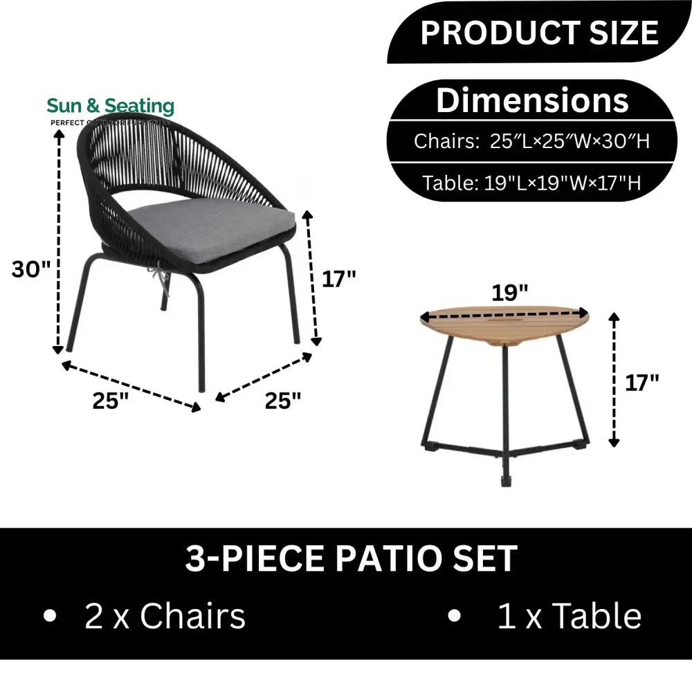 Josefina 3 Piece Garden Outdoor Rope Patio Set Patio Set
