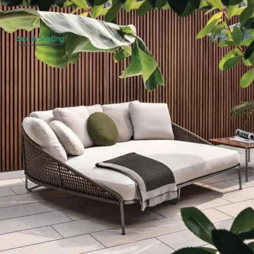Josslyn Outdoor Rope Patio Furniture Daybed (Brown and Cream) Daybed