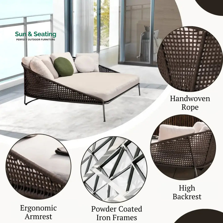 Josslyn Outdoor Rope Patio Furniture Daybed (Brown and Cream) Daybed