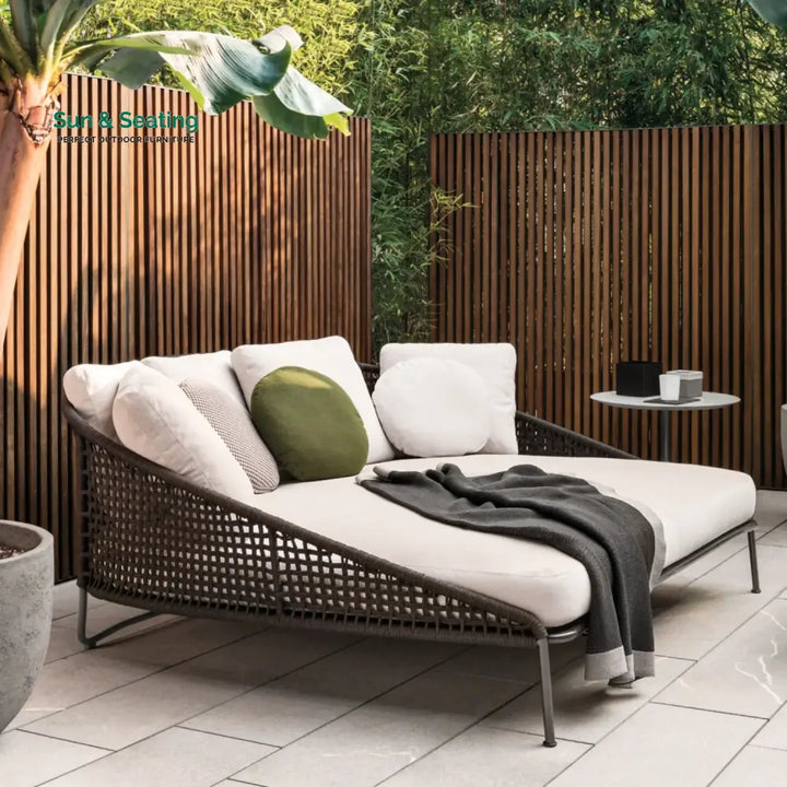 Josslyn Outdoor Rope Patio Furniture Daybed (Brown and Cream) Daybed