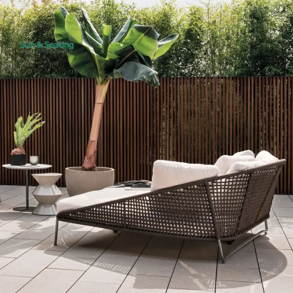 Josslyn Outdoor Rope Patio Furniture Daybed (Brown and Cream) Daybed