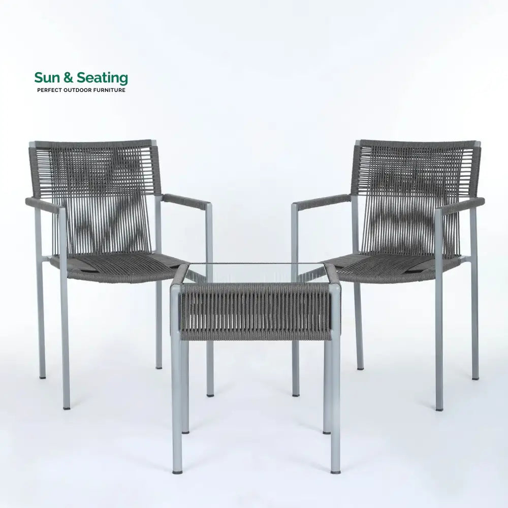 Jovie Outdoor Rope 3-Piece Patio Set (Grey)