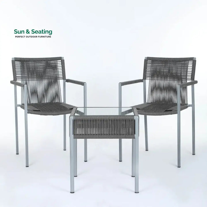 Jovie Outdoor Rope 3-Piece Patio Set (Grey)