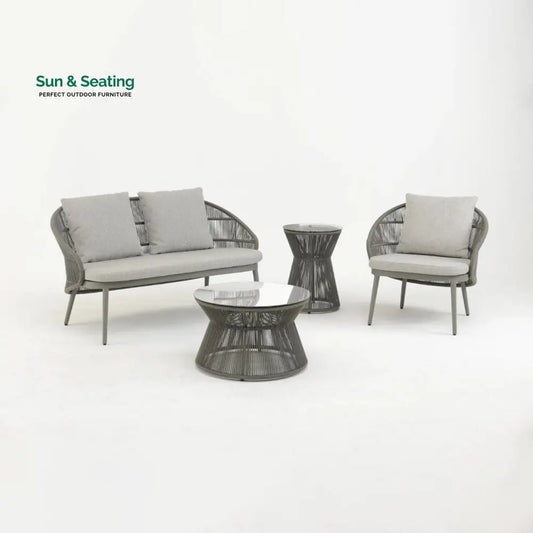 Juanito Outdoor Sofa Set 2 Seater 1 Single Seater 1 Side Table and 1 Center Table Set (Grey) Braided & Rope Sofa Sets