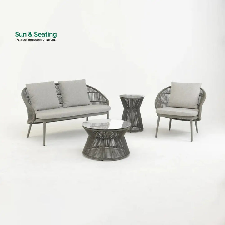 Juanito Outdoor Sofa Set 2 Seater 1 Single Seater 1 Side Table and 1 Center Table Set (Grey) Braided &amp; Rope Sofa Sets