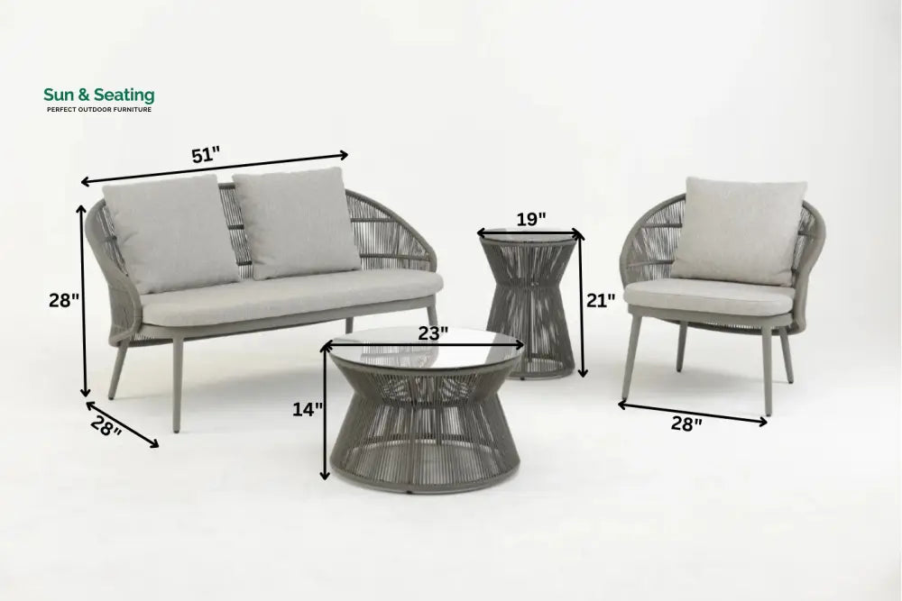 Juanito Outdoor Sofa Set 2 Seater 1 Single Seater 1 Side Table and 1 Center Table Set (Grey) Braided &amp; Rope Sofa Sets