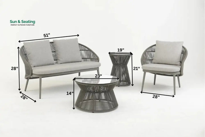 Juanito Outdoor Sofa Set 2 Seater 1 Single Seater 1 Side Table and 1 Center Table Set (Grey) Braided &amp; Rope Sofa Sets