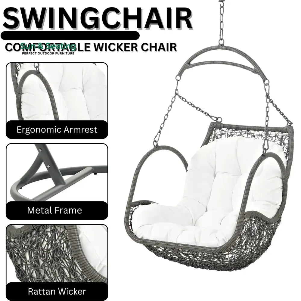 Jumoke Outdoor Rattan Wicker Hanging Swing Chair with Cushion Swing
