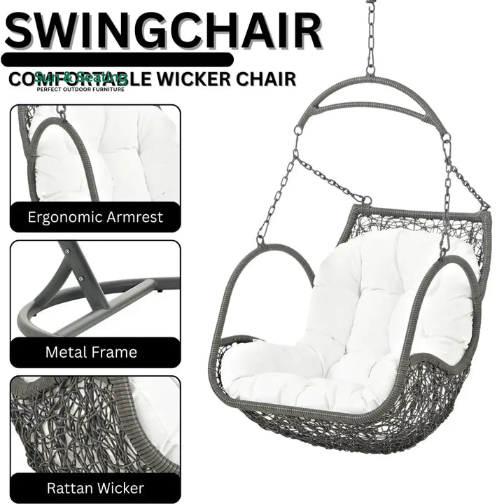 Jumoke Outdoor Rattan Wicker Hanging Swing Chair with Cushion Swing