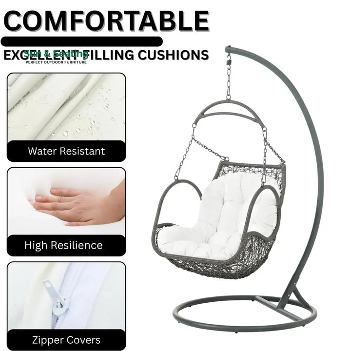 Jumoke Outdoor Rattan Wicker Hanging Swing Chair with Cushion Swing