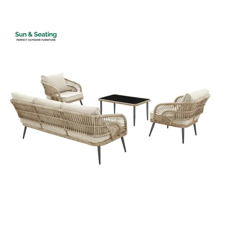 Juno Outdoor Rope Conversation Patio Sofa Set (Beige/Cream) Sofa Set