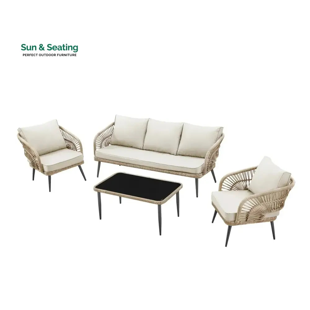 Juno Outdoor Rope Conversation Patio Sofa Set (Beige/Cream) Sofa Set