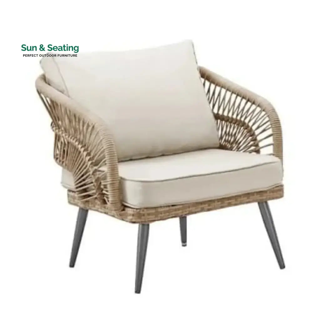 Juno Outdoor Rope Conversation Patio Sofa Set (Beige/Cream) Sofa Set