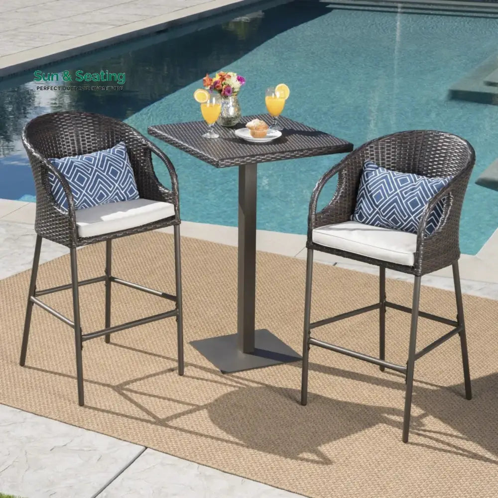 Juwairiya Outdoor Bar Set with High Top Table – All-Weather Rattan Bar Set